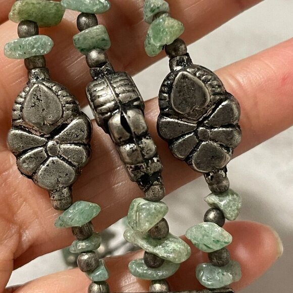 Handmade Genuine Agate Stone Three Row Silver Tone Choker Boho Necklace 14"-16" - Picture 5 of 9